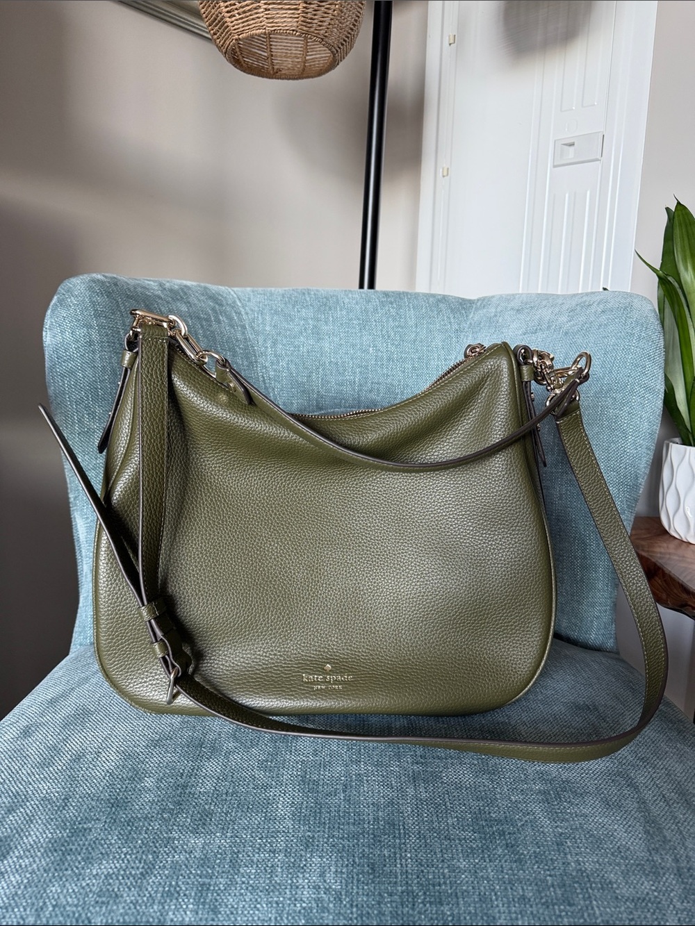kate spade Olive Green Pebbled Leather Shoulder Bag with Gold Hardware NWOT